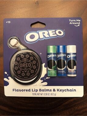 OREO Cookie Keychain / Bag Charm & 3 Oreo Flavored Lip Balms NWT Limited Edition
